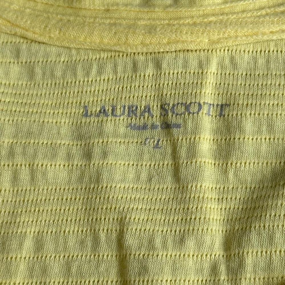 Laura Scott Top Womens Large Yellow Ribbed Knit Short Sleeve V-Neck Tee - Picture 7 of 8